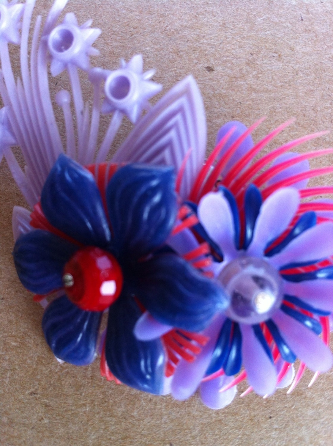 PLASTIC BROOCH NAVY & Purple - One of A Kind Handmade Flower Pin no.101