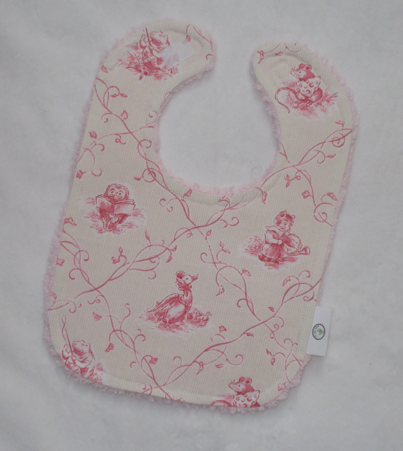 Pink Storytime Toile and Chenille Bib