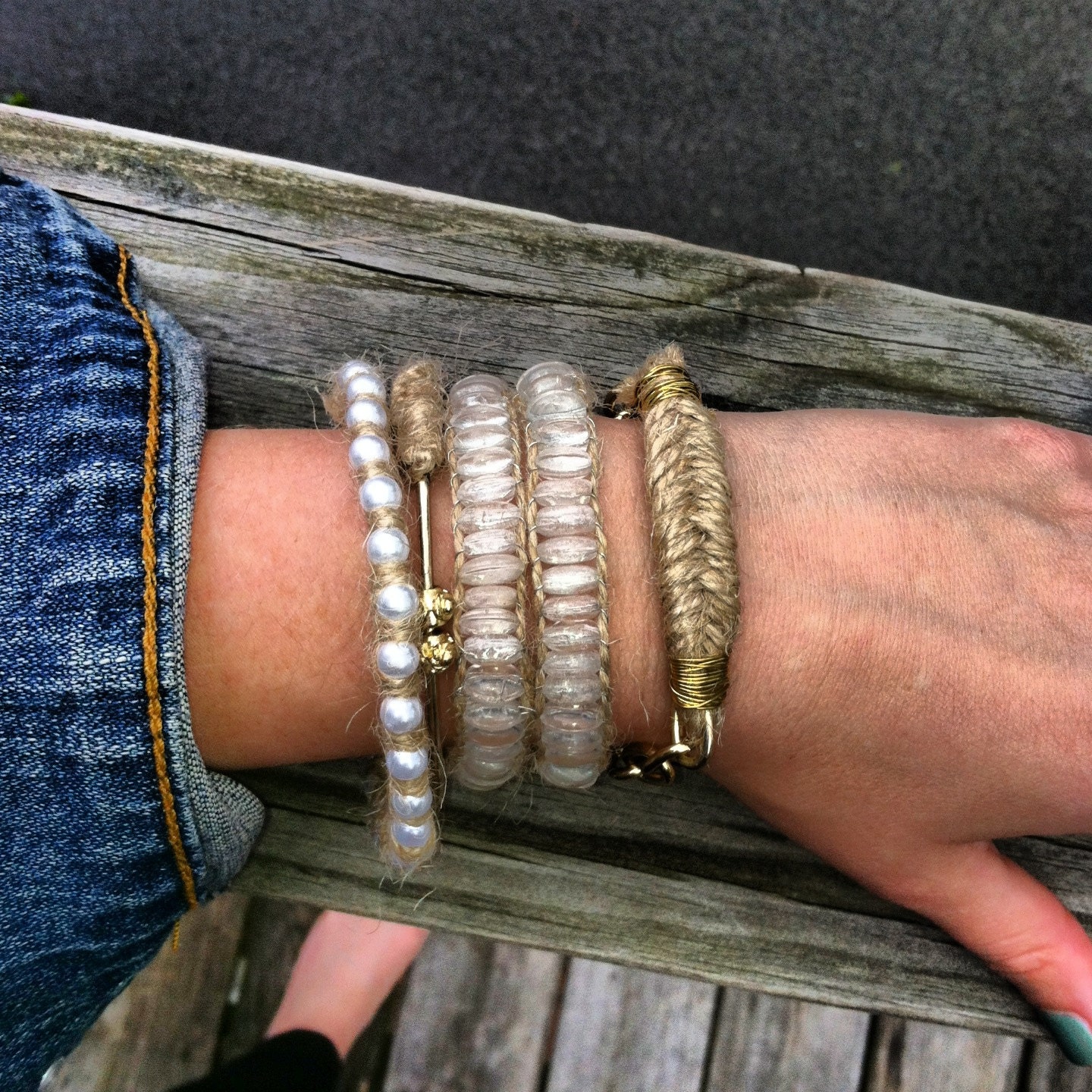 Arm Candy Natural Twine Bracelets with Gold Accents Set of 4
