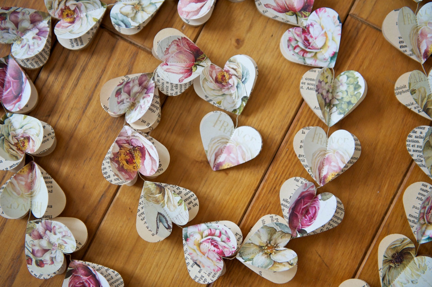 Paper hearts garlands, PEONY and ROSES Hearts, paper garland, heart garland, wedding garland, bridal shower, 40" garland