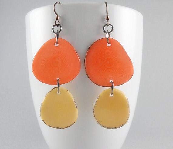 Dreamsicle Orange and Vanilla Tagua Nut Eco Friendly Earrings with Free Shipping