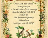Delilah - Vintage Victorian Love Birds and Botanical Flowers - Printable DIY Spring Wedding Invitation Suite - Customized
