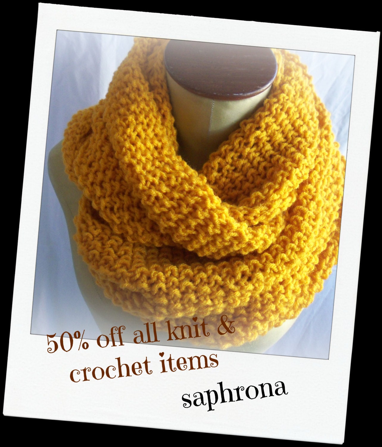 50% off Sale Cozy and warm Hand knitted loop scarf circle scarf AztecGold ready to ship