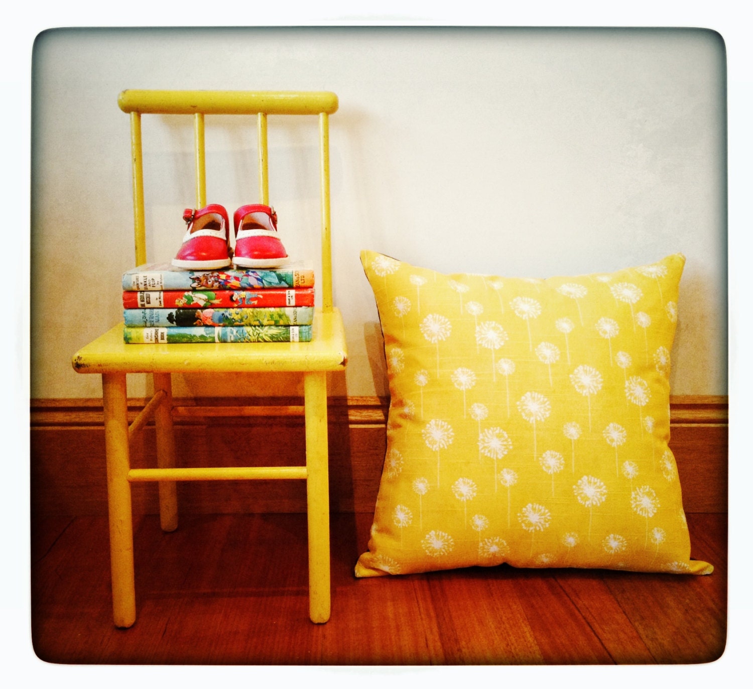 Bright, sunny yellow dandelion cushion cover