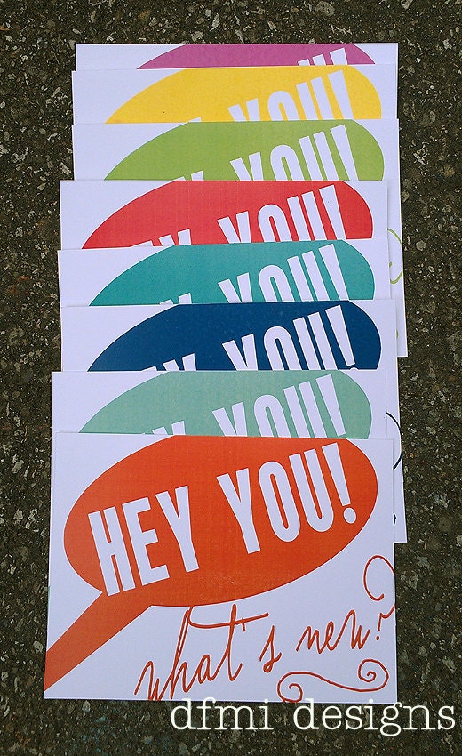 HEY YOU what's new....Thinking of You.... Set of 8 fun candy rainbow color post cards