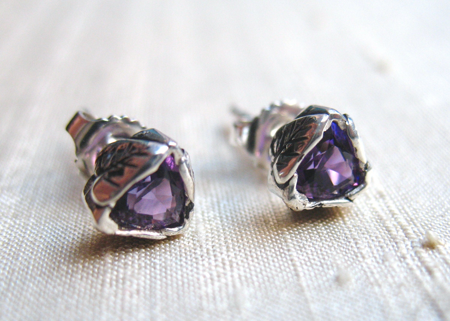 Amethyst Trillion Leaf Earrings