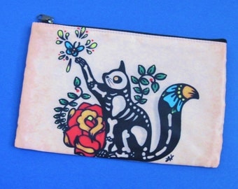 Day of the Dead CAT Cosmetic Bag Tote Purse Storage Case