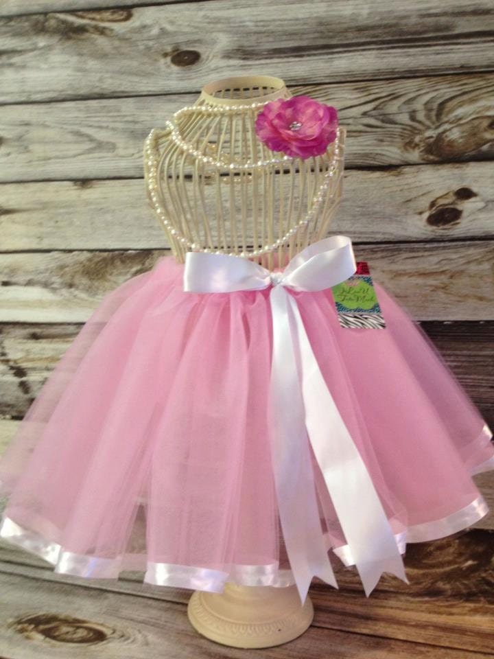 Light Pink and  White tulle tutu ribbon skirt for girls