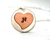 Initial Necklace - personalized necklace sterling silver pendant with copper heart