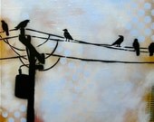 Original Graffiti Art Painting on Canvas Large Scale 30" x 36" Stencil Pop Art The Line Crew Birds on a Wire