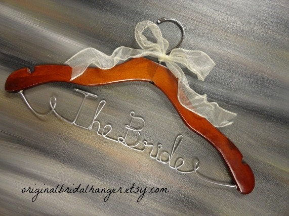 The Bride Hanger Walnut Wood Coat Hanger Wedding Dress Hanger Personalized Bridal Accessories Photo Props