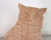 Vintage Owl Wall Plaque - Carved Wood Bird