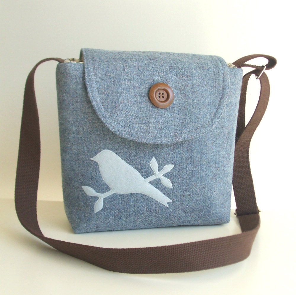 Harris Tweed Satchel - Bird Messenger - Cross Body - Handmade Applique