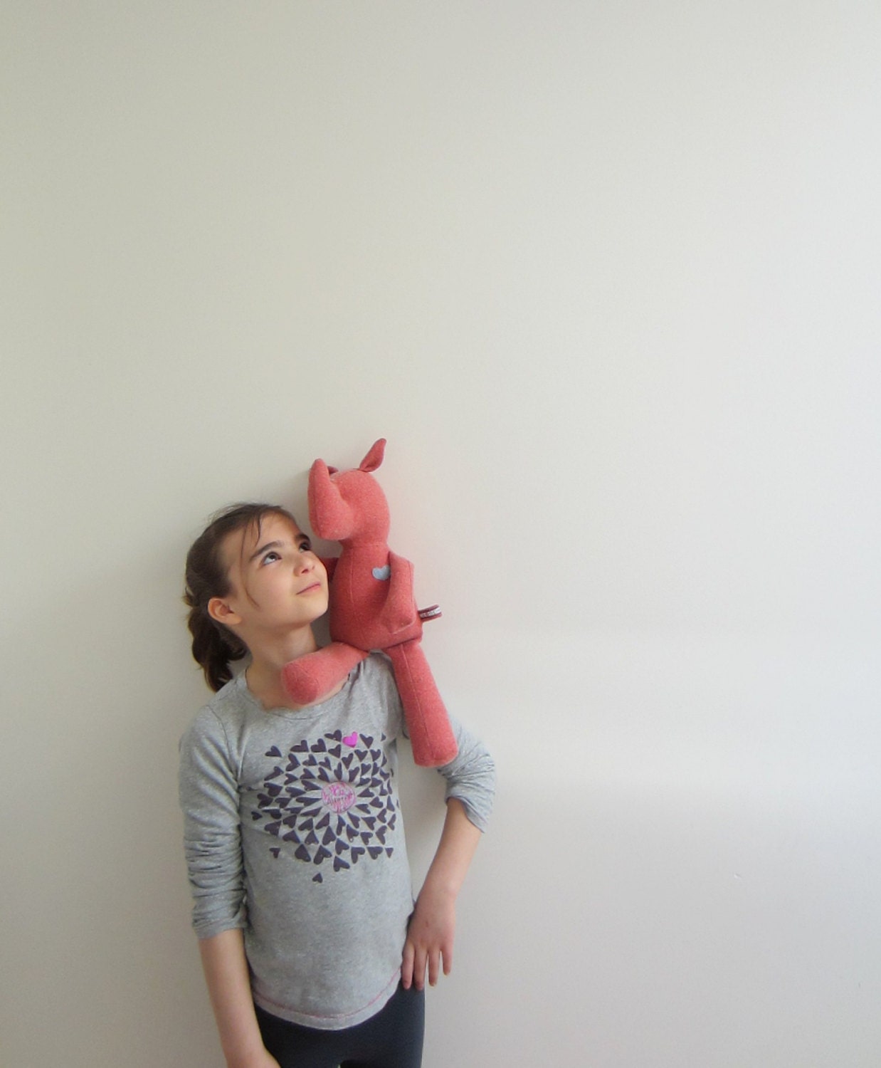 Small Rhino doll upcycled, eco friendly vintage Salmon pink Wool soft unique personalized gift bubynoa Best Friend