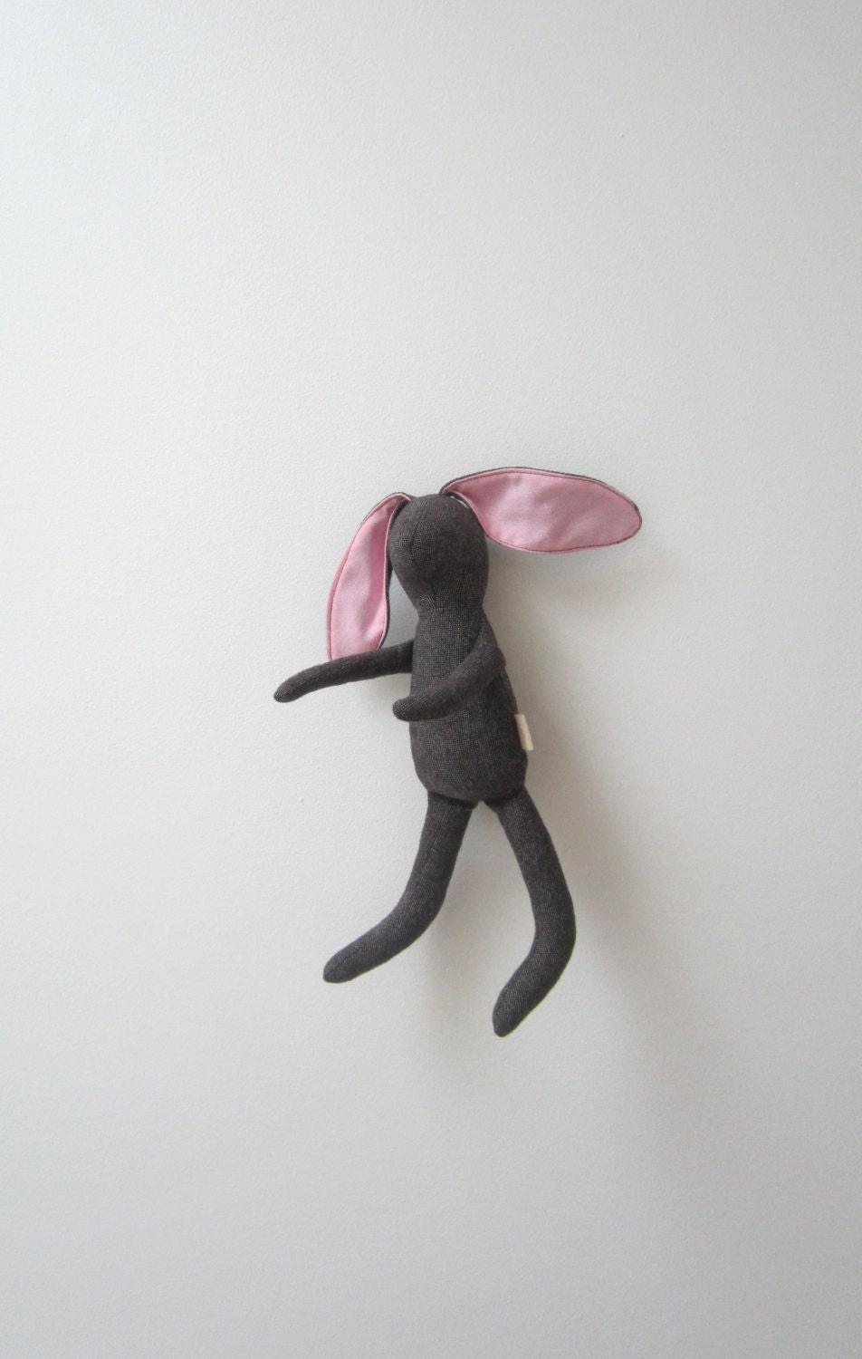 Small Bunny Rabbit waldorf inspired doll soft baby toddler brown pink wool cotton unique OOAK upcycled eco-friendly bubynoa Best Friend