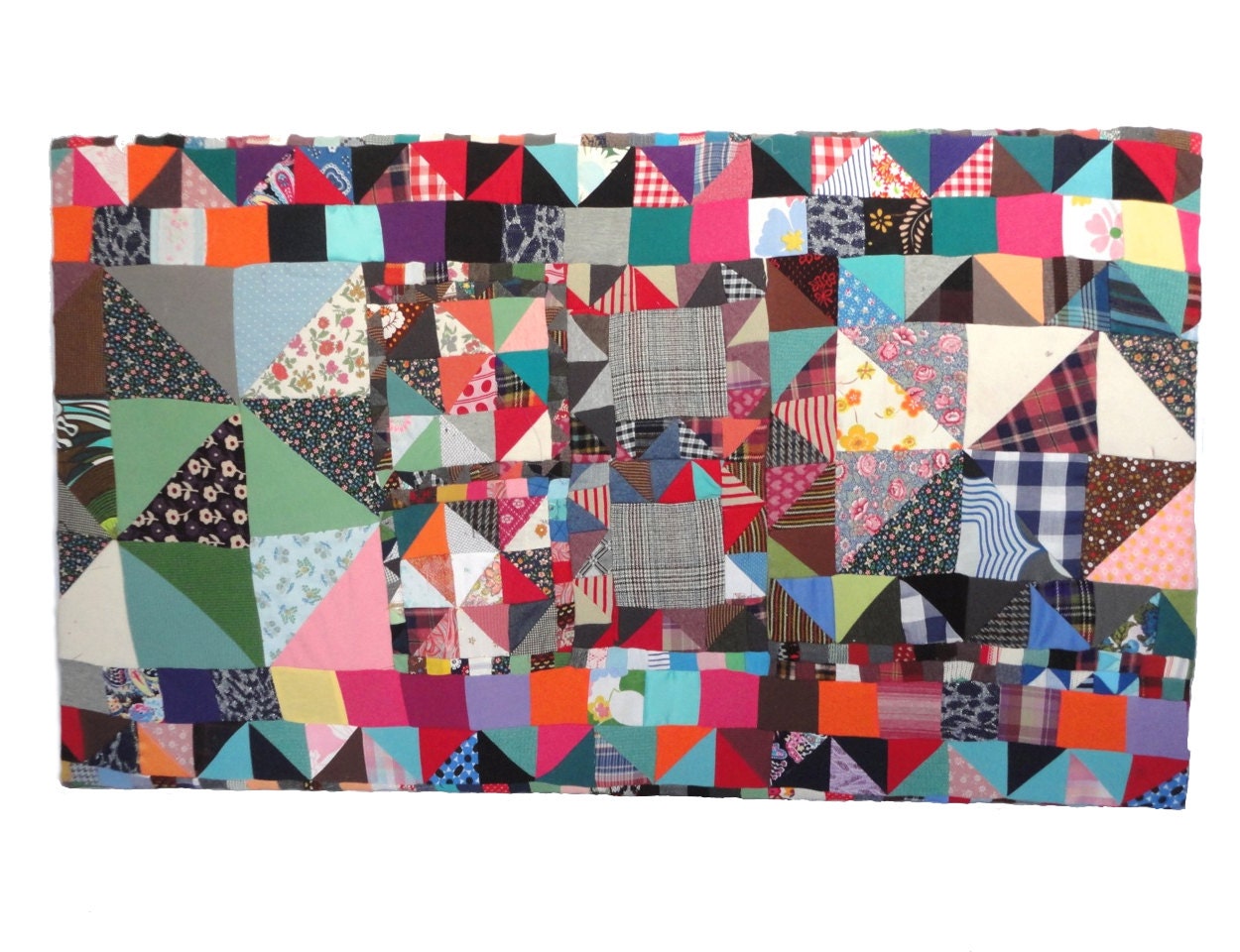 Patchwork Colorful Geometric Quilt Wall Hanging Fine Art Quilted Canvas on Wooden Stretcher