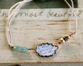 Romantic script. apatite gemstone,string bracelet. Tiedupmemories