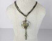 Steampunk Necklace Vintage Pocket Watch Case Lens Metal Gears Key Men's Women's Statement Focal - Steampunk Jewelry by edmdesigns