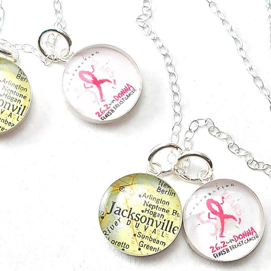 Runner Girl Petite Vintage Map and Marathon Logo Sterling Silver 16 inch Necklace.
