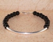 Onyx Bracelet, Gemstone, Petite, Sterling, Silver, Tube Bracelet, Handmade Jewelry, DDurda