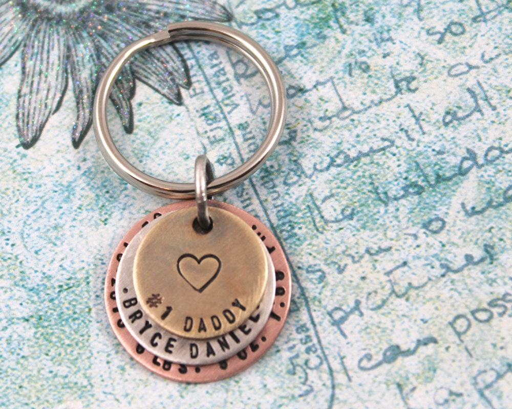 Number 1 Daddy, Father's Day Gift, Personalized Keychain with Baby's Name, Birth date, Weight and Birth Time, Gift for New Dad