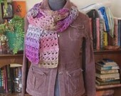 Color Shift  Broomstick Crocheted Scarf in Greens, Reds, and Purples
