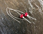 Ruby Red Chalcedony with Pearl on Silver Filled Earrings