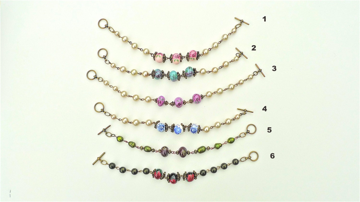 romantic vintage style ceramic bead pearl bracelet with antique gold style finish