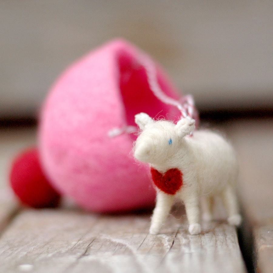 Made to Order - Parachuting Lamb of Heartfelt Love - Needle Felted Gift in Pink