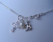 Birthstone Cross Initial Children Girl Necklaces, Initial Monogrammed Necklace, Birthstone Necklace, First Communion, Confirmation