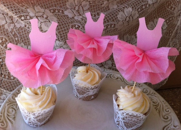Fluffy Dress Cupcake Toppers for Ballet or Princess Birthday Party