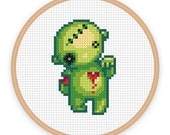 BLEEDING HEART ZOMBIE: a pixel art counted cross stitch pattern - digital download - printable pdf file