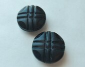 2 Black Antique/Vintage Glass Buttons- Plaid