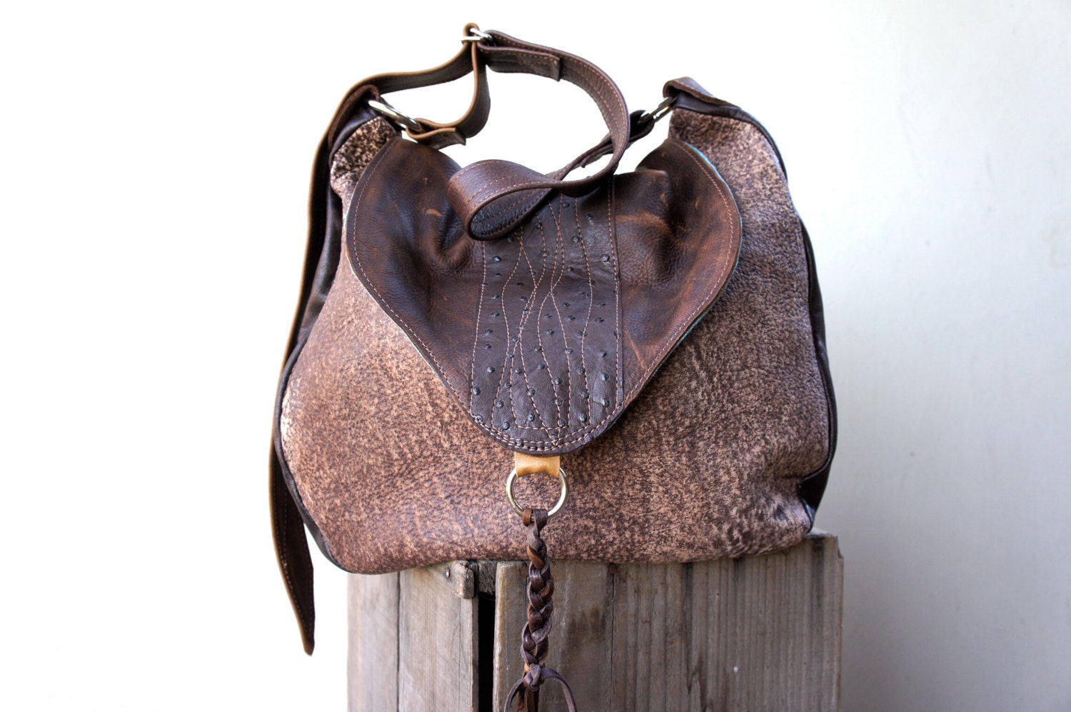 NEW STYLE///Agnes///in Brown Leathers with Australian Ostrich and Adjustable Strap