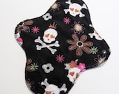 Reusable Pantyliner Mama Cloth Pad .. Skulls & Flowers Minkee .. 10 inch