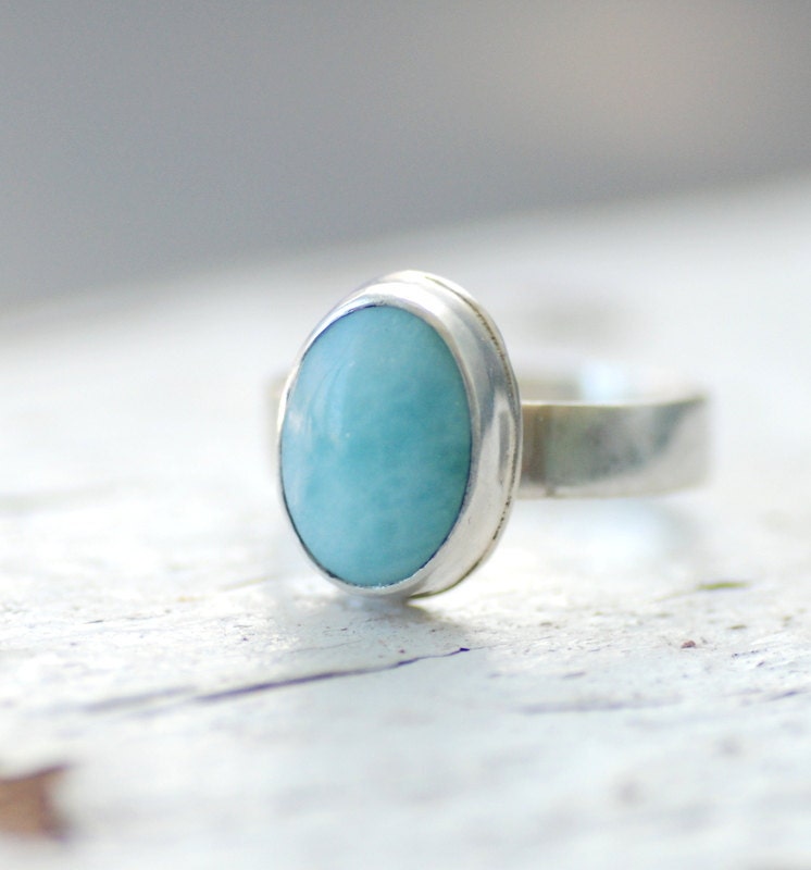 Larimar ring, Gemstone Ring, Semi Precious Jewelry, Bezel Ring, Metalwork Ring, Aqua Ring, Pastel Jewelry, MADE TO ORDER