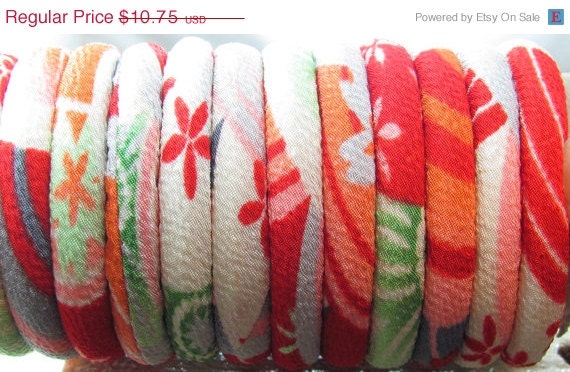 On Sale 36 inches 5mm Japanese Chirimen Kimono cord, red green pink cream