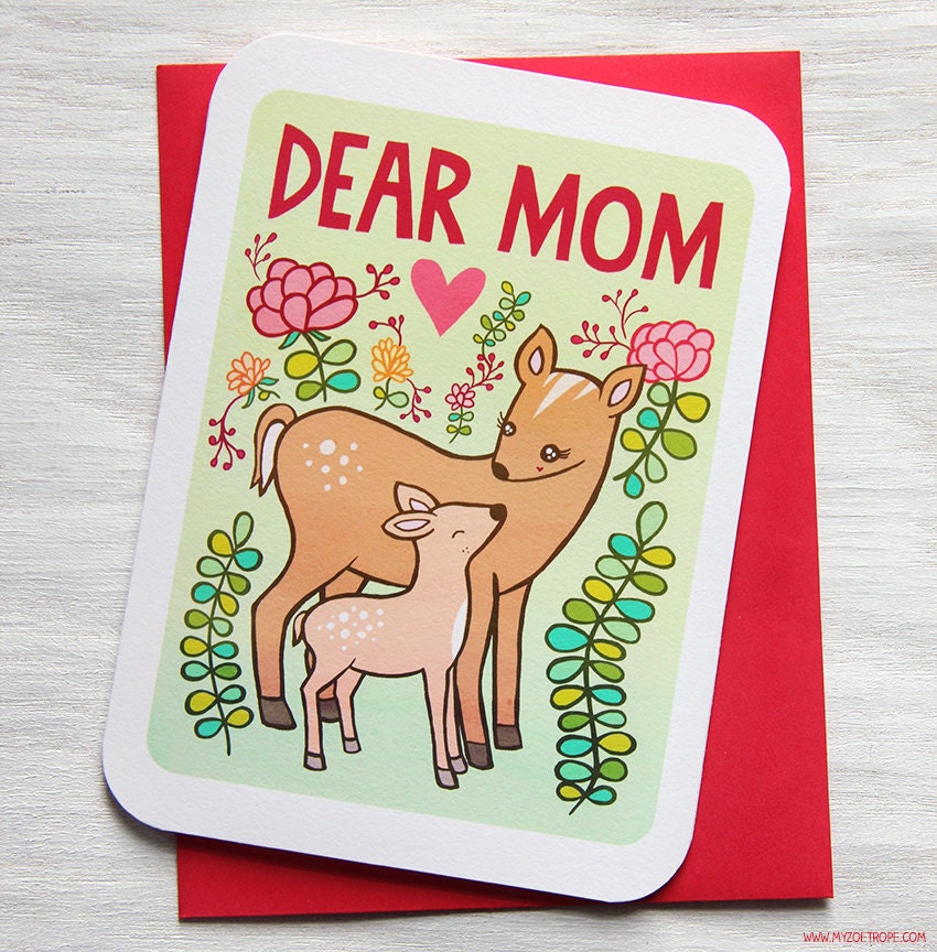 Mothers Day Card - Dear Mom - Woodland Deer - Card for Mom