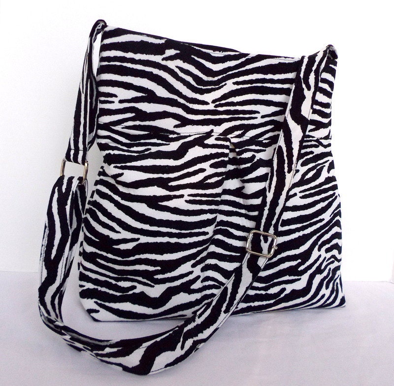 The City Bag - Pleated Shoulder Bag or Cross Body Bag Purse Messenger (Zebra Animal Black White Dots)