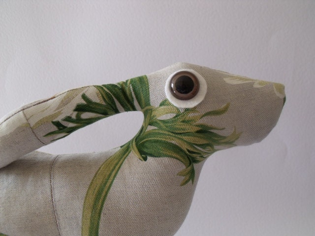 Mother Hare Plenty Soft Sculpture hare plush fabric bunny rabbit ornament pillow roses pink white green leaves blue eyes