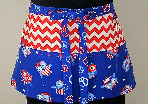 NEW Patriotic Owls Zipper/Key Clasp Vendor Apron