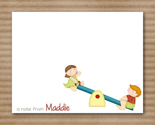 Kids Note Cards / Notecards / Playground / Teeter Totter / See Saw / Seesaw (set of 8)