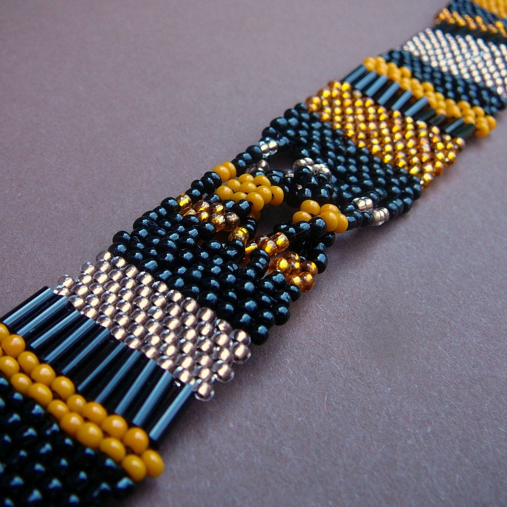 Tiger Stripes - Brick Stitch Choker in Orange and Black