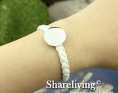 4pcs Bangle Bracelet With 20mm Round Silver Cameo Setting (White) -- RI857G