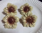 Vintage Yellow Floral Enamel on metal Curtain Tie Back Tacks