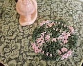 Doily Dish Cloth, pink and green camo style round dishcloth