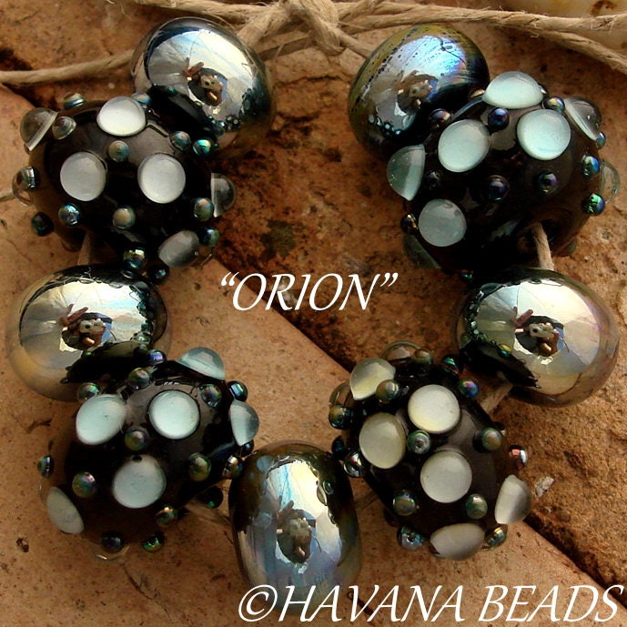 ORION - Handmade Lampwork Bead Set - 9 Beads