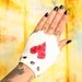 Leather Wrist Cuff, i love you heart and studs. White Red. Hand Warmer Cuff Small Medium Tattered Punk Rocker