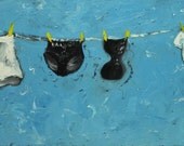 Clothesline portrait 10 12x24 inch original clothing impressionistic oil painting by Roz