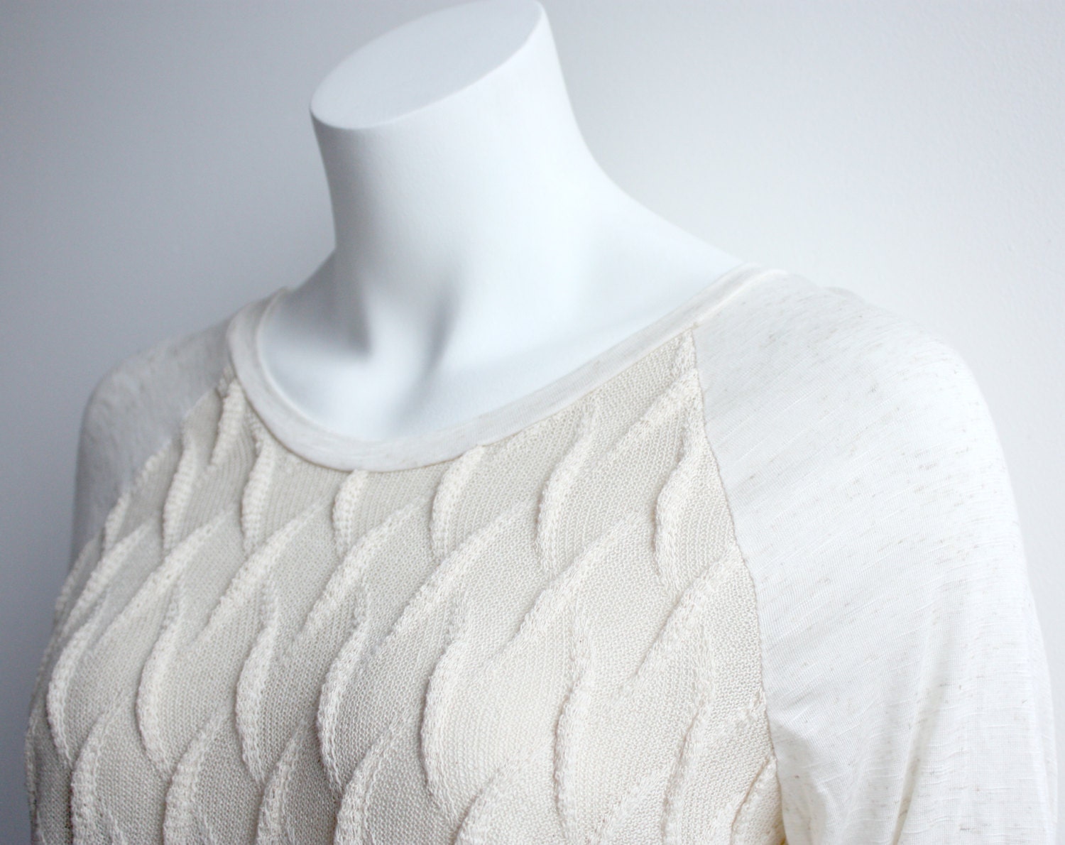 The "Donna" Short Sleeved Sweatshirt - Textured Cotton knit and Natural Slubby Silky Jersey  - XS, S, M or L